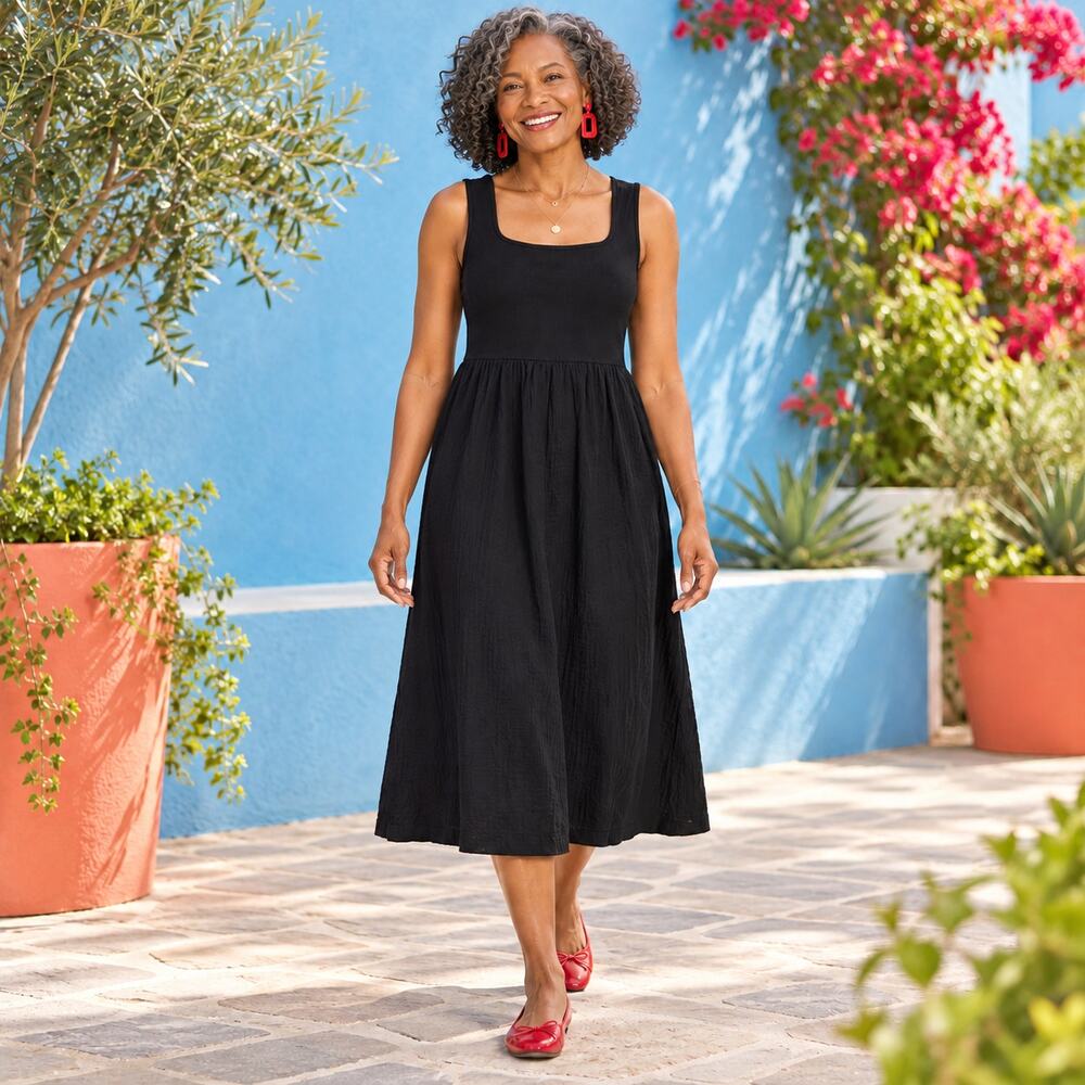 Madewell Dress WMNS S Black Sleeveless Cotton Knit Tank Midi Resort Minimalist